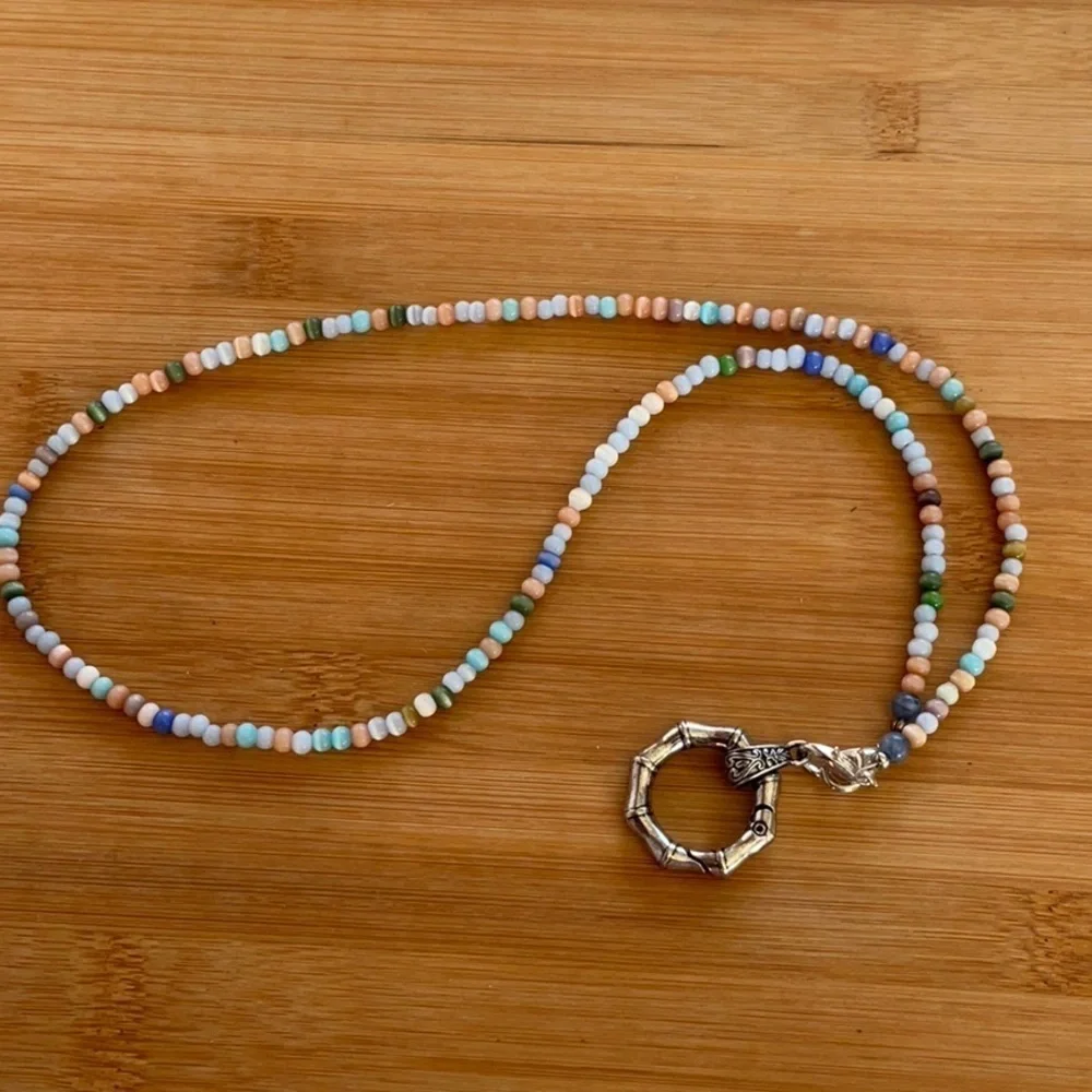 Hand Crafted Eyeglass Necklace Holder Gemstones Blue Beige Green Multi 26 inches